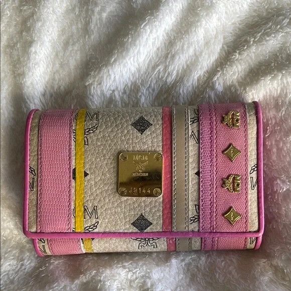 MCM Handbags - MCM Visetos Trifold Wallet Pink Yellow w Charms